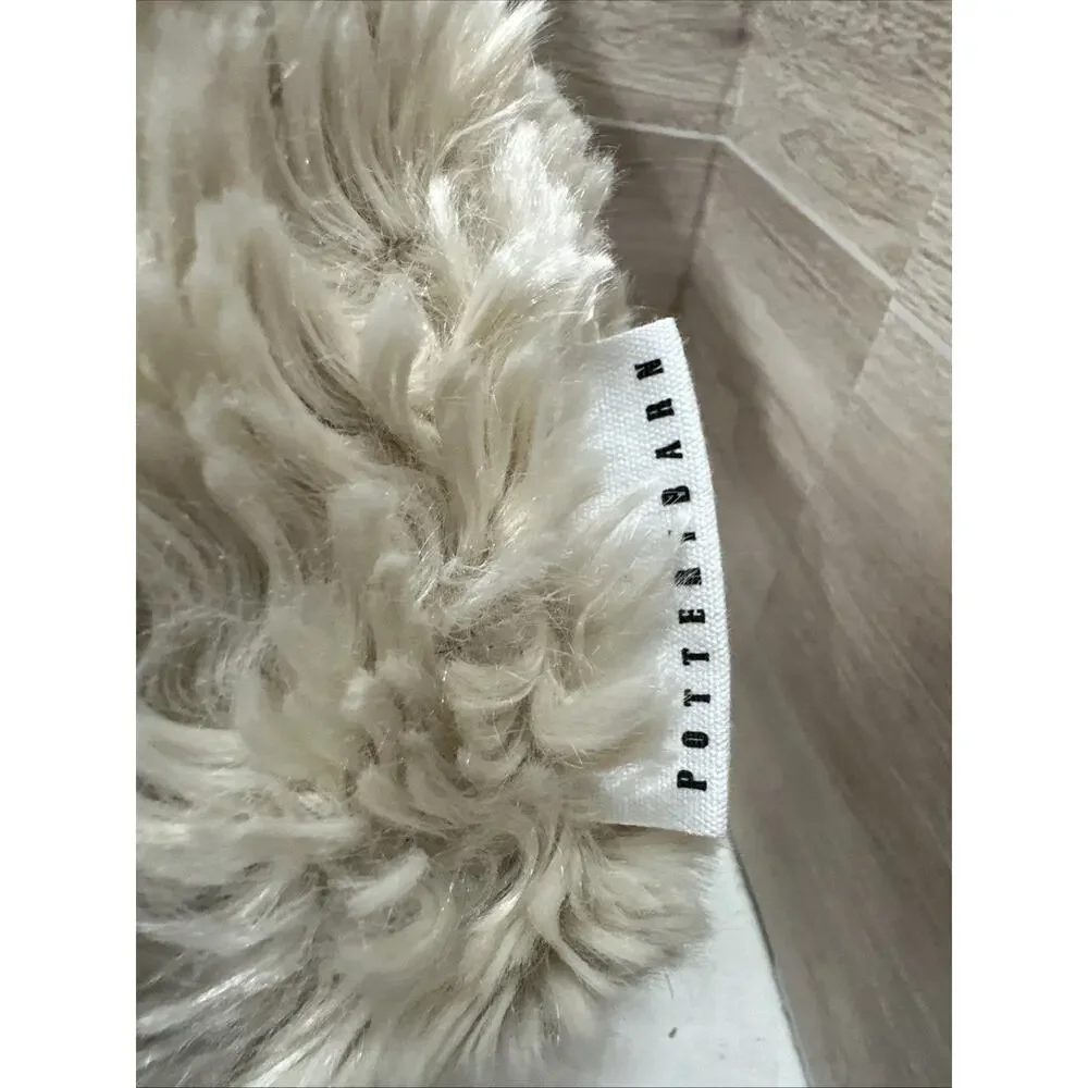 Pottery Barn Cozy Faux Fur Tangled Dog In Christmas Lights Pillow 17
